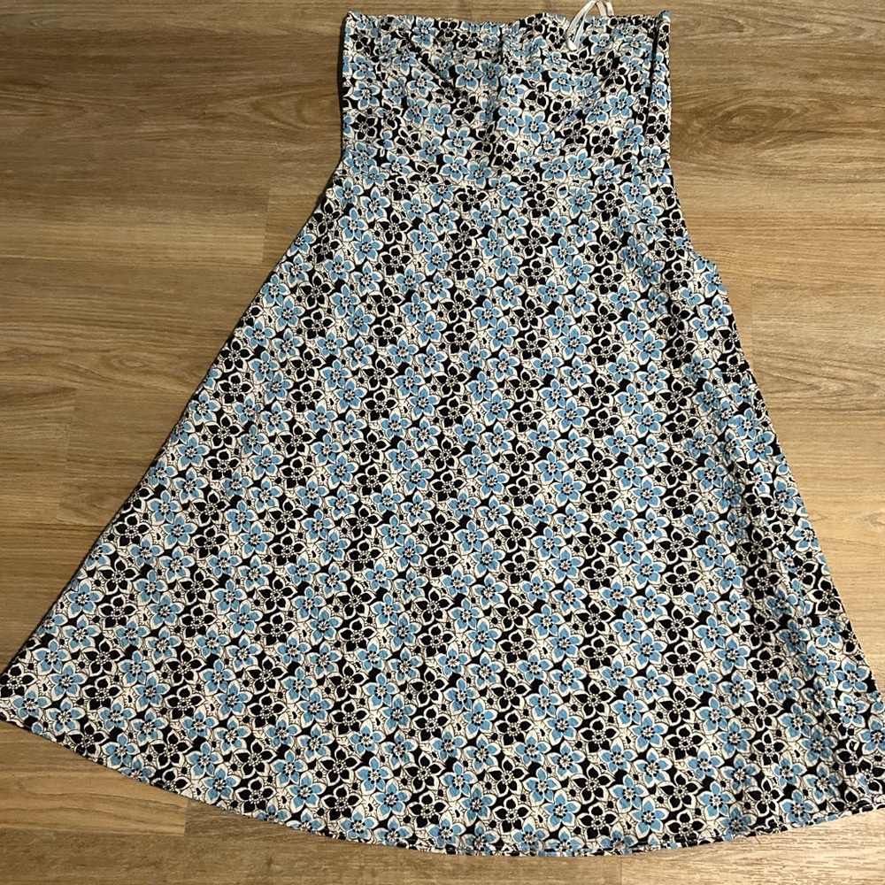 J. Crew Blue and Ivory Floral Strapless Dress